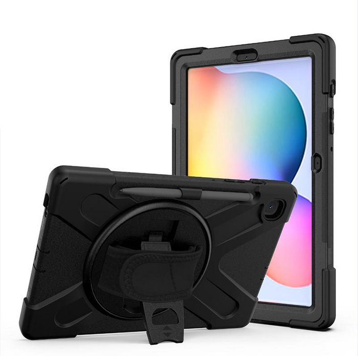 eSTUFF Funda Full Body Defender CHICAGO para Samsung Galaxy Tab S6 Lite 2024/2022/2020 con Protector de Pantalla Integrado, Correa de Hombro y Soporte Kickstand - Negro
