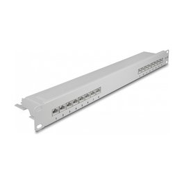 DeLOCK Panel de conexiones Patch Panel 19 pulgadas, 16 puertos Cat.6A, 1U, color gris, 482.6 x 44.5 x 100 mm