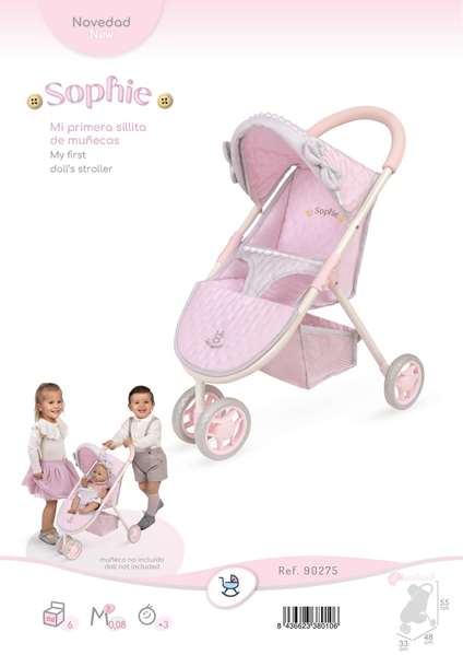 Decuevas Silla de Muñeca Sophie 3 Ruedas para Muñecas de hasta 50 cm