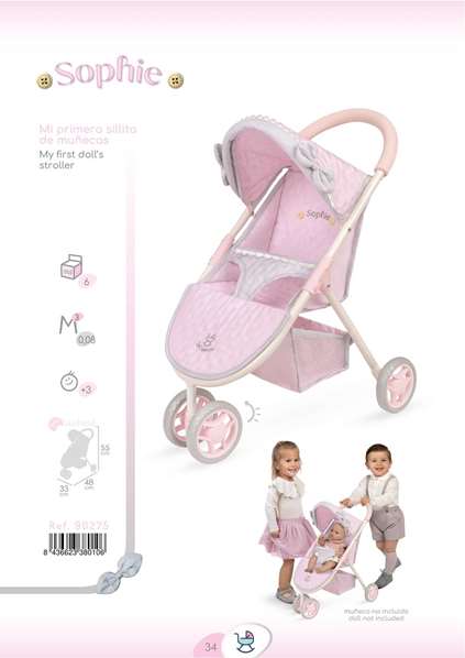 Decuevas Silla de Muñeca Sophie para Muñecas de hasta 50 cm - Silla de Ruedas de 3 Ruedas