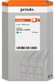 Prindo Cartucho de Tinta Cian compatible con Brother LC424C Classic