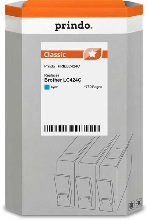 Prindo Cartucho de Tinta Cian compatible con Brother LC424C Classic Prindo Cartucho de Tinta Cian compatible con Brother LC424C Classic