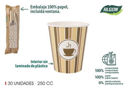 Algon Set 30 Vasos de Cartón para Café 250 cc (15 Unidades)