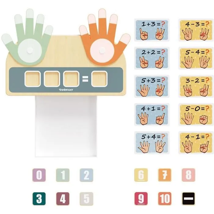 Top Bright TOP4260771791149 Calculadora de Dedos Manos de Fieltro para Suma y Resta con Tiras de Velcro