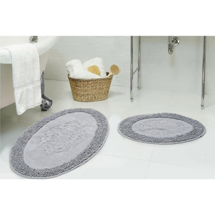 Mijölnir Juego de Alfombrillas de Baño 000418, Algodón 100%, Gris, 50x60cm y 60x100cm