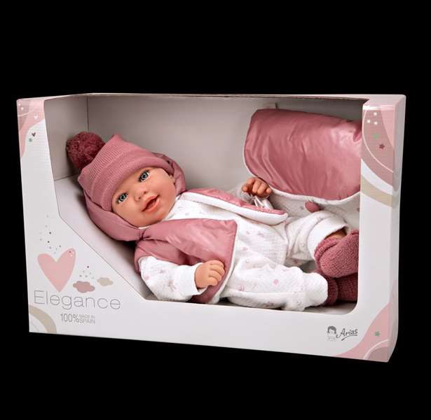 Muñecas Arias Muñeca Elegance 45 cm Adi Rosa con Mochila - Muñeco de Peso para Niñas 3 Años en Español