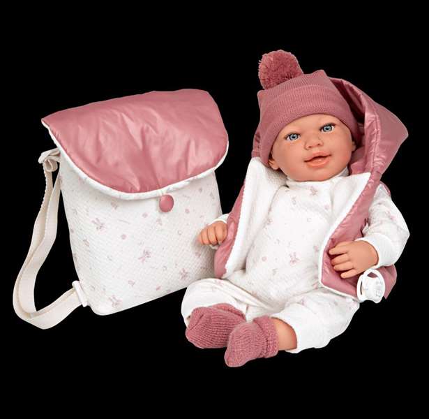 Muñecas Arias Muñeca Elegance 45 cm Adi Rosa con Mochila - Muñeco de Peso para Niñas 3 Años en Español