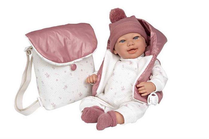 Muñecas Arias Muñeca Elegance 45 cm Adi Rosa con Mochila - Muñeco de Peso para Niñas 3 Años en Español