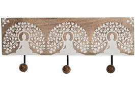 DKD Home Decor Perchero de Pared Oriental Buda Hoja Blanco Natural 5 x 16 x 38 cm