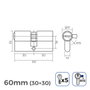 Edm Cilindro de latón 60 mm (30+30 mm) leva larga r15 con 5 llaves