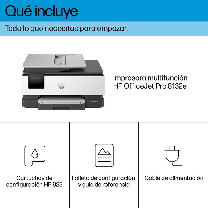HP OfficeJet Pro 8132e All-in-One Multifunción 4en1 WiFi Duplex HP+ Impresora Tinta Color A4 LAN ADF Instant Ink 4800x1200 DPI Blanco y Negro 20 ppm Color 10 ppm