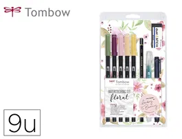 Tombow Set Watercoloring Floral 9 Piezas Rotuladores Doble Punta Tinta Base Agua