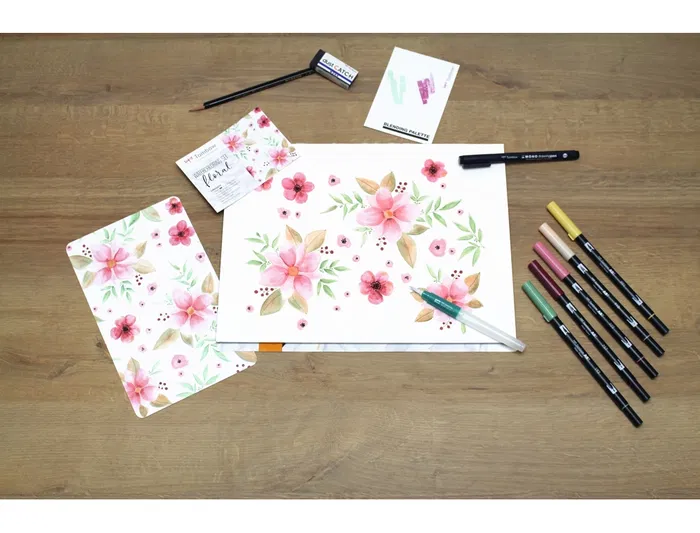 Tombow Set Watercoloring Floral 9 Piezas Rotuladores Doble Punta Tinta Base Agua
