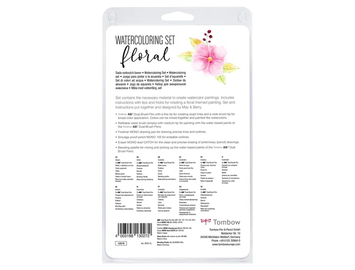 Tombow Set Watercoloring Floral 9 Piezas Rotuladores Doble Punta Tinta Base Agua