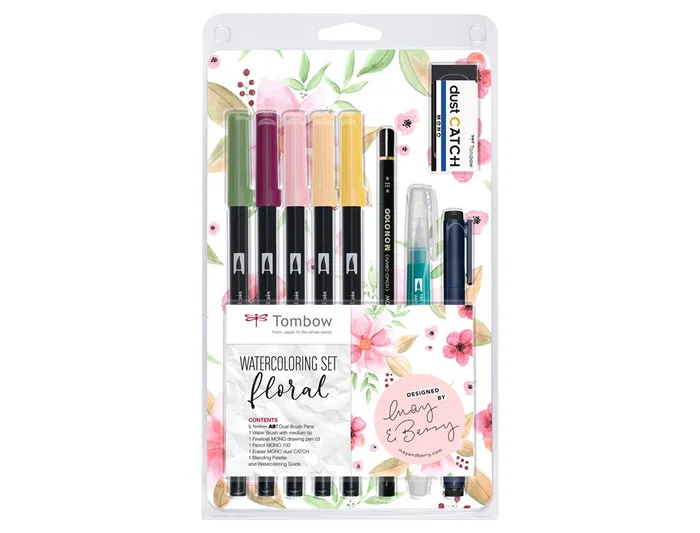 Tombow Set Watercoloring Floral 9 Piezas Rotuladores Doble Punta Tinta Base Agua