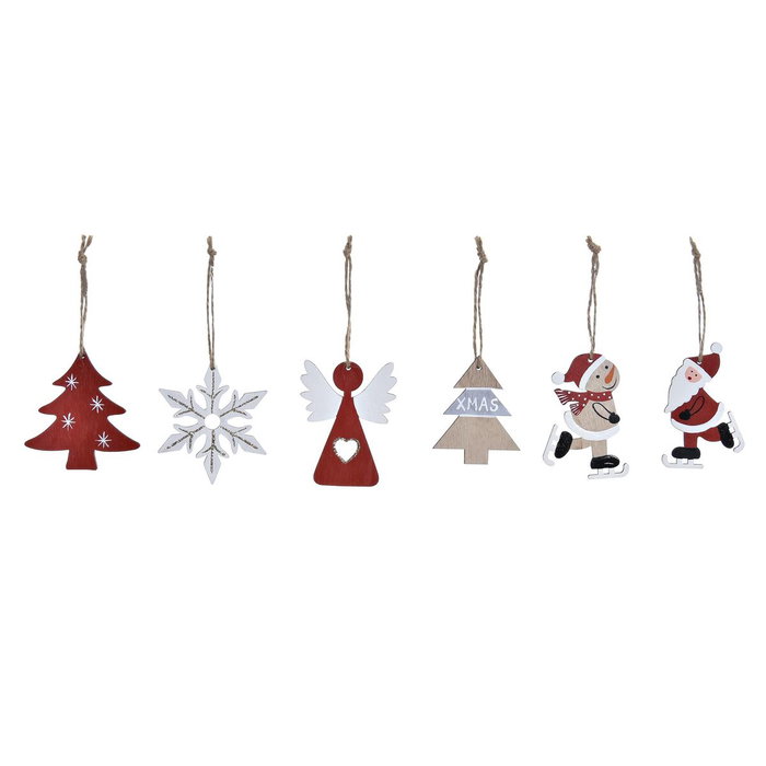 DKD Home Decor Set de 3 Decoraciones Colgantes de Navidad Tradicional MDF Rojo Blanco Natural 7.7x21x1.5 cm Surtido Aleatorio