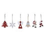 DKD Home Decor Set de 3 Decoraciones Colgantes de Navidad Tradicional MDF Rojo Blanco Natural 7.7x21x1.5 cm Surtido Aleatorio