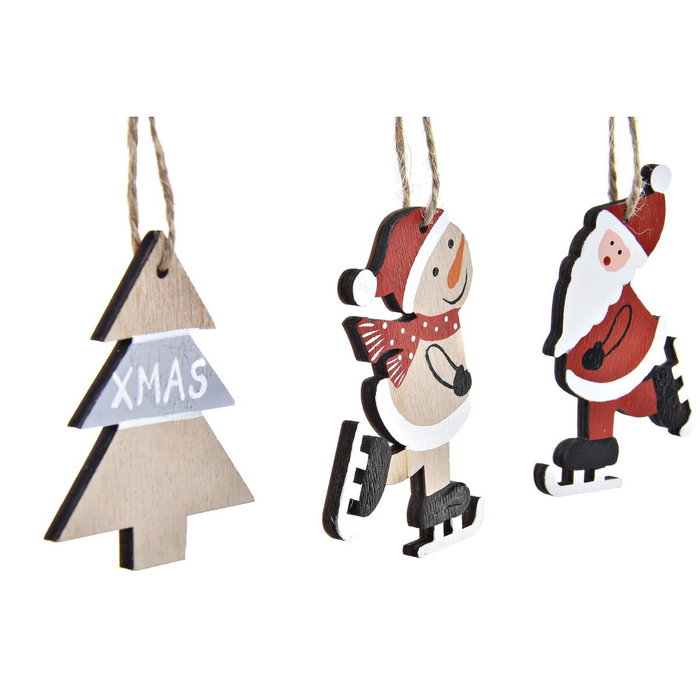 DKD Home Decor Set de 3 Decoraciones Colgantes de Navidad Tradicional MDF Rojo Blanco Natural 7.7x21x1.5 cm Surtido Aleatorio