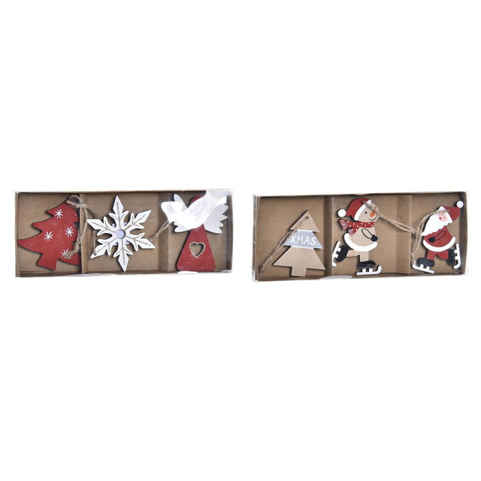 DKD Home Decor Set de 3 Decoraciones Colgantes de Navidad Tradicional MDF Rojo Blanco Natural 7.7x21x1.5 cm Surtido Aleatorio