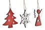 DKD Home Decor Set de 3 Decoraciones Colgantes de Navidad Tradicional MDF Rojo Blanco Natural 7.7x21x1.5 cm Surtido Aleatorio