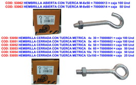 Hembrilla/Cáncamo Abierta con Tuerca M-6x50 (Caja de 100)