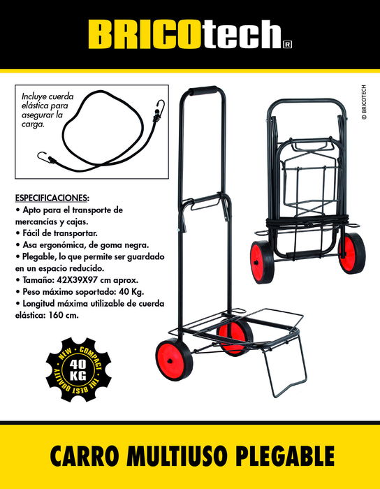 Bricotech Carro Multiuso 40 Kgs con Dimensiones 35 cm (ancho) x 13.9 cm (alto) x 58 cm (largo) y 9.36 Kg (4 Unidades)