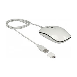 DeLOCK Ratón Óptico USB 12532, 4 Botones, 3200 DPI, Ambidiestro, Blanco, Con Cable USB Tipo A y Tipo C, Plug & Play para PC