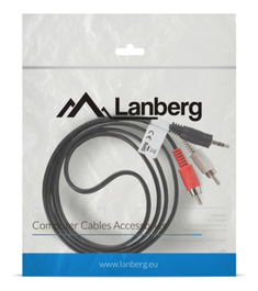 Lanberg Cable CA-MJRC-10CC-0015-BK Estéreo 3.5mm Jack a 2x RCA Hembra, 1.5 Metros, Negro