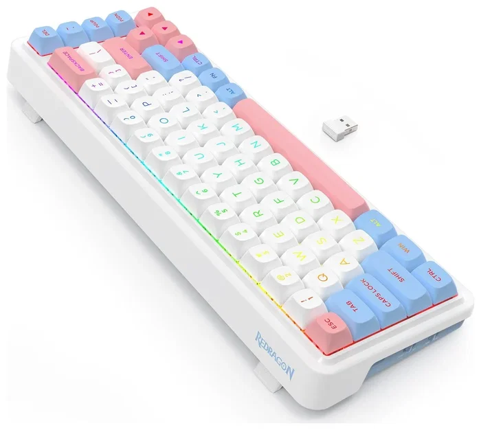 Redragon K709WBP-RGB-PRO Teclado Mecánico Inalámbrico RGB Blanco Layout Polaco 68 Teclas