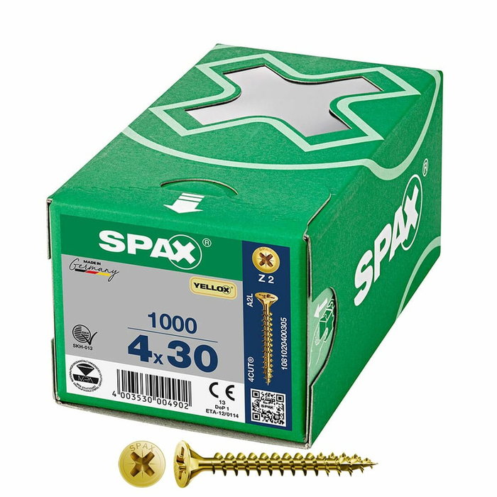 Spax Tornillo Universal Yellow Cabeza Plana 4x30mm Pozidriv Z2, 1000 unidades
