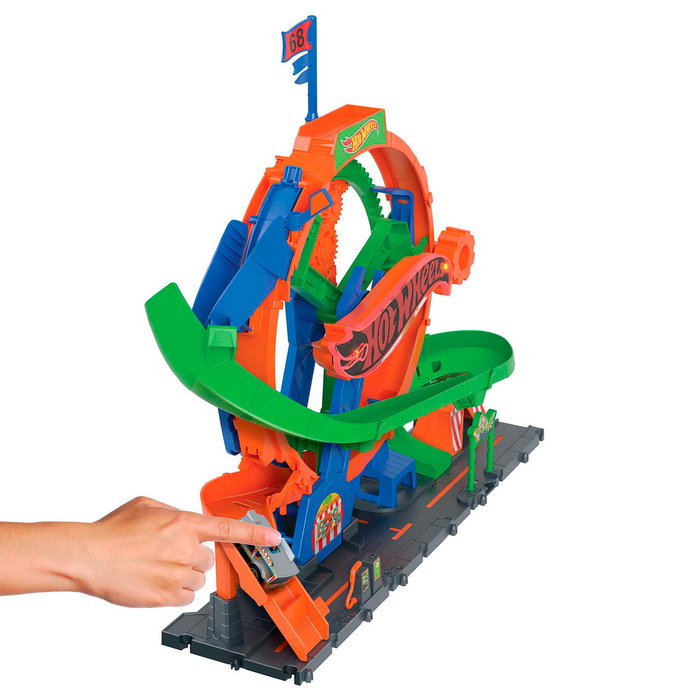Hot Wheels Pista HKX46 Ferris Wheel Whirl con Rueda de la Fortuna Giratoria, Luces y Sonidos - Vehículo Incluido