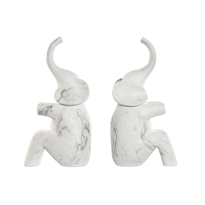 DKD Home Decor Set de 2 Sujetalibros de Resina Elefante Blanco y Gris
