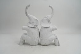 DKD Home Decor Set de 2 Sujetalibros de Resina Elefante Blanco y Gris