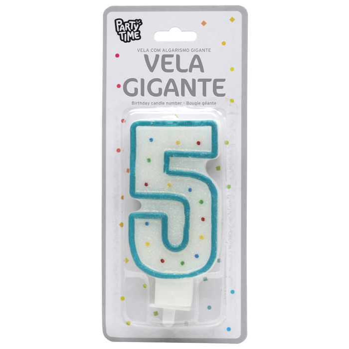 Party Time Vela Aniversario Numeral 5 con Pincho para Tarta - Colores Surtidos, 14 cm
