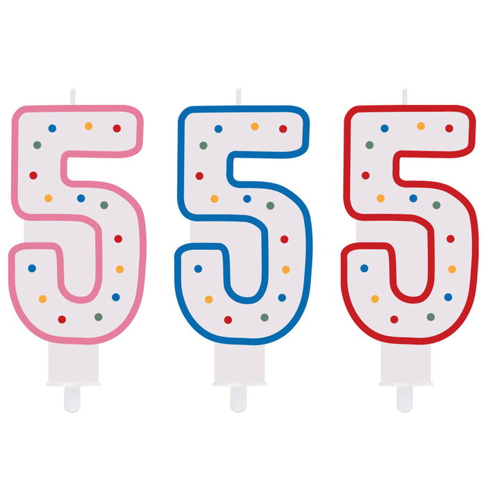 Party Time Vela Aniversario Numeral 5 con Pincho para Tarta - Colores Surtidos, 14 cm