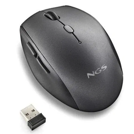 NGS Ratón Inalámbrico Bee Black, BEEBLACK, Ergonómico con Botones Silenciosos, Hasta 1600 DPI