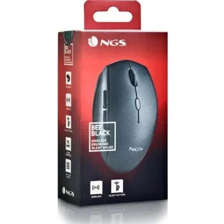NGS Ratón Inalámbrico Bee Black, BEEBLACK, Ergonómico con Botones Silenciosos, Hasta 1600 DPI