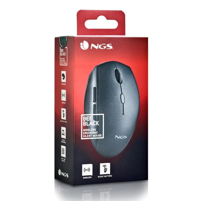 NGS Bee Black Ratón Inalámbrico Ergonómico Negro