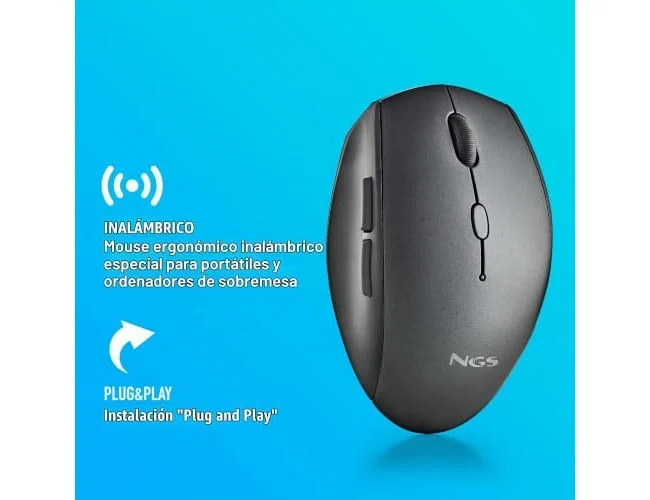 NGS Bee Black Ratón Inalámbrico Ergonómico