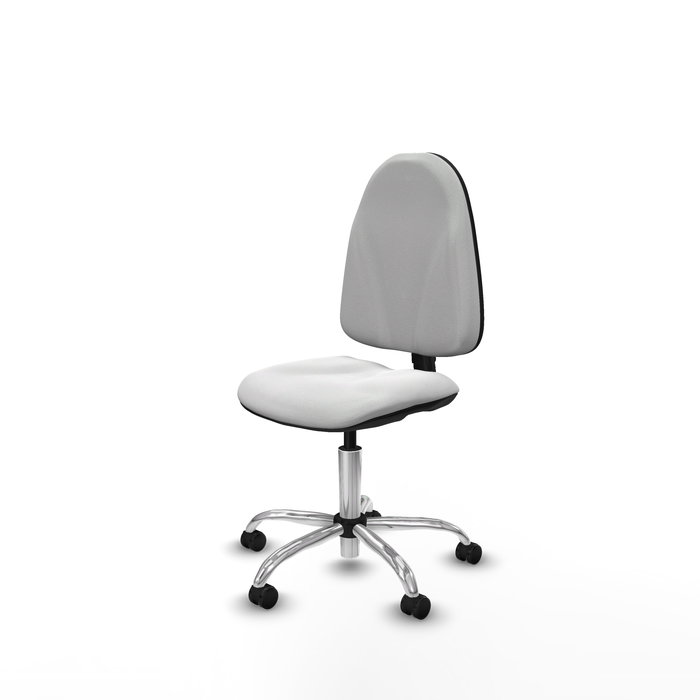 Silla de oficina Algarra con mecanismo Contacto permanente básico tapizada con Tela color Blanco. Equipada con Base cromada, Sin brazos y Ruedas de parqué
