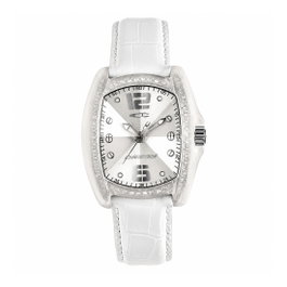 Chronotech RW0002 con correa de cuero blanco y esfera gris