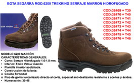 Segarra Bota Trekking Mod.6200 Serraje Marrón Hidrófuga T.43