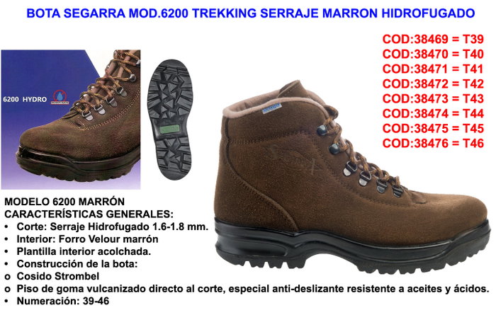 Segarra Bota Trekking Mod.6200 Serraje Marrón Hidrófuga T.43 Segarra Bota Trekking Mod.6200 Serraje Marrón Hidrófuga T.43