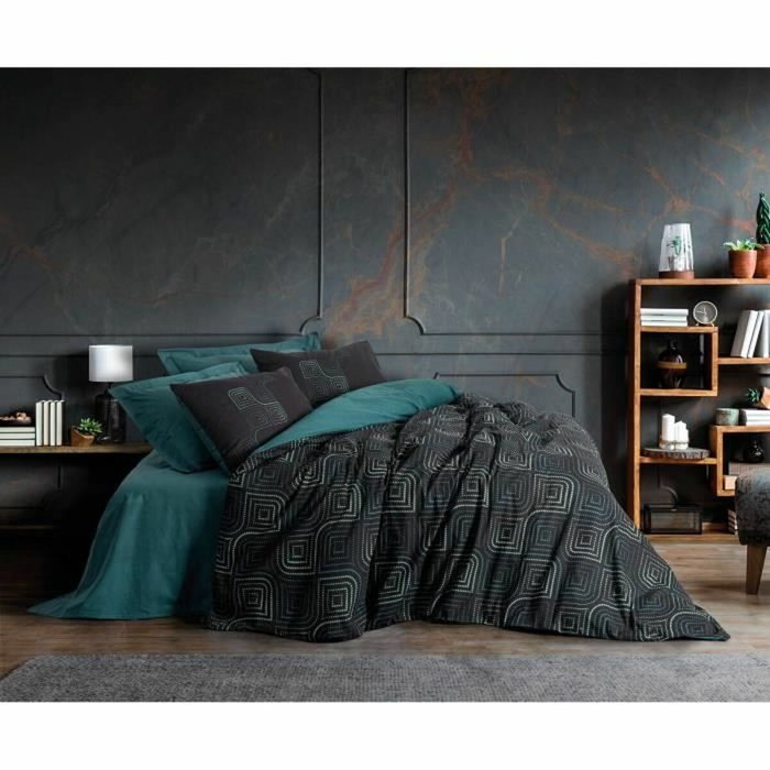 AUCUNE Juego de cama azul de 100% algodón con funda nórdica y 2 fundas de almohada de 60x60 cm AUCUNE Juego de cama azul de 100% algodón con funda nórdica y 2 fundas de almohada de 60x60 cm