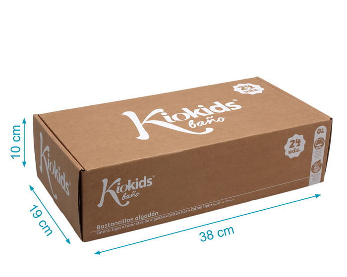 KioKids Bastoncillos de Algodón 100% Plástico Libre con Vara de Papel y Cartón, Caja 100 Unidades, Para +0 Meses