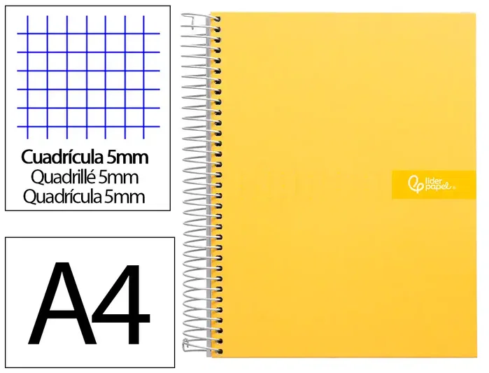 Liderpapel Cuaderno Espiral A4 Micro Crafty Amarillo 120 Hojas 90g Cuadro 5mm Liderpapel Cuaderno Espiral A4 Micro Crafty Amarillo 120 Hojas 90g Cuadro 5mm
