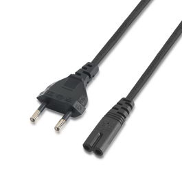 Aisens Cable de Alimentación Forma 8 CEE7 16-M-C7-H Negro 1.5M para Portátil y Dispositivos AV