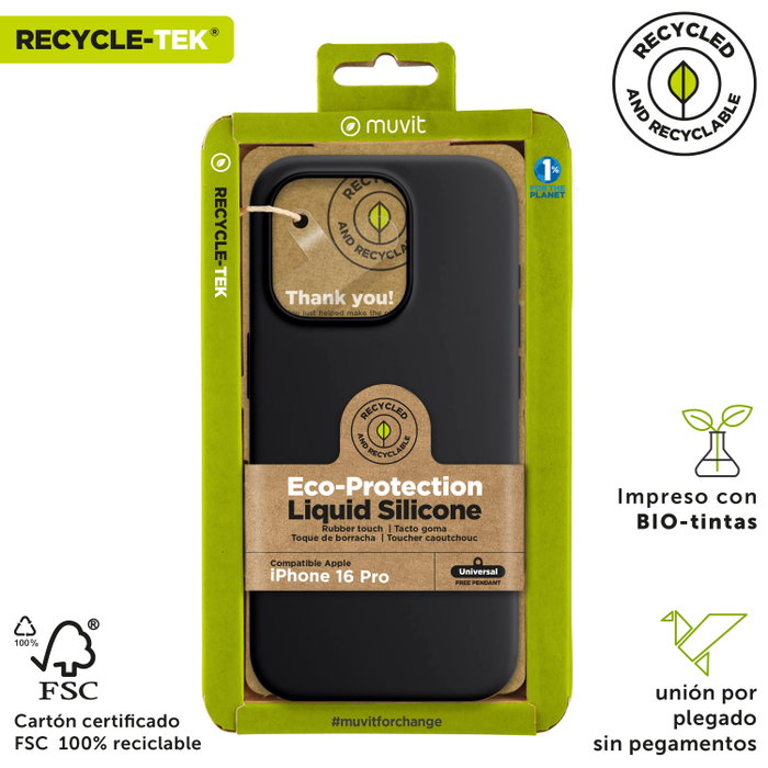 Muvit Funda Recycletek Liquid Silicone para Apple - Eco, Certificado GRS, Silicona Reciclada, Protección Antigolpes y Anti-huellas, Forro Microfibra, Eco Packaging