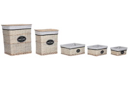 DKD Home Decor Set de 5 Cestas para la Ropa de Mimbre y Tela, Natural