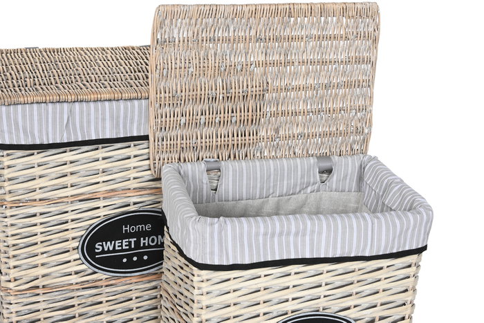 DKD Home Decor Set de 5 Cestas para la Ropa de Mimbre y Tela, Natural